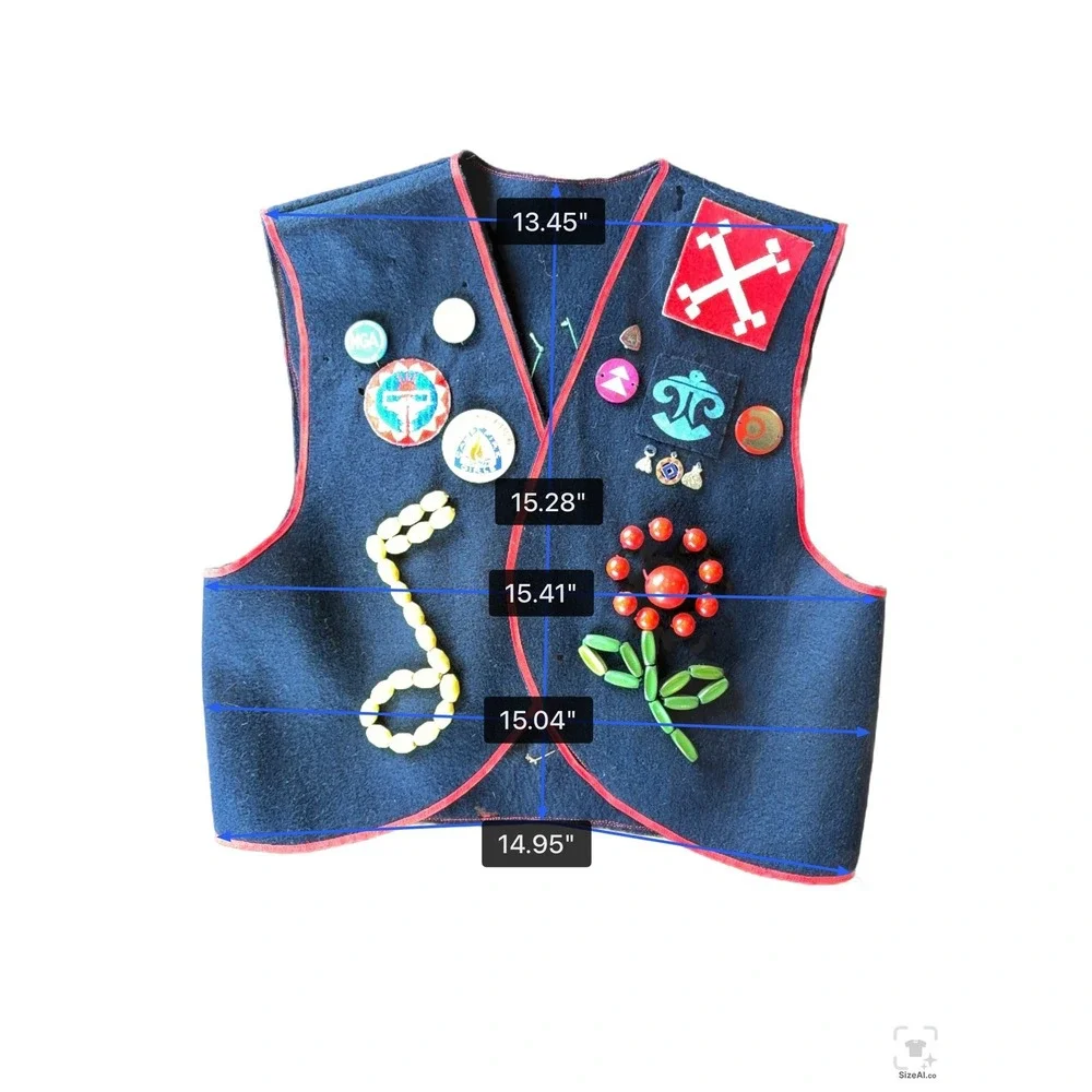 Vintage Camp‎ Fire Girls Wool Felt Vest Navy Blue Beaded Patches Pins NGA Scout